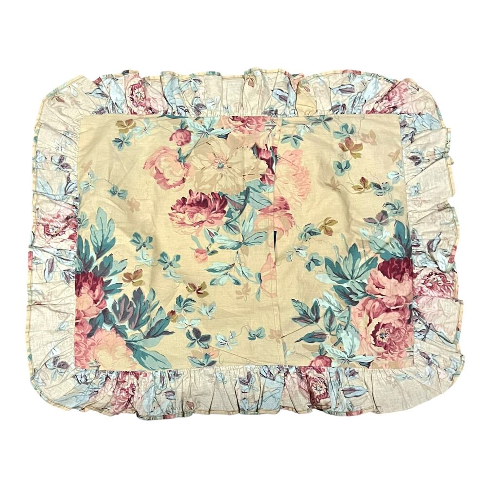 (2) RALPH LAUREN Elsa Grasslands VTG Ruffled Cottage Pillow Shams Yellow Floral - Picture 3 of 9